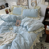 Pink Korean Princess Lace Ruffles Bedding Set 4 Pcs