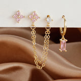 3PCS Stylish Stainless Steel Birthstone Earrings Set