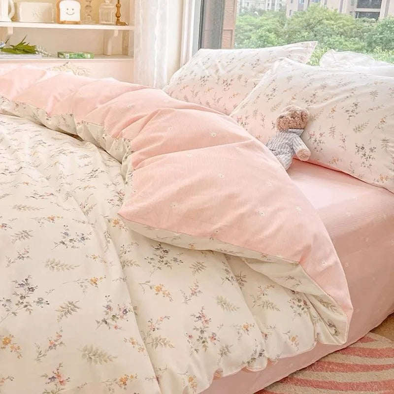 Korean Style Blue Letter Bedding Set for All Sizes 4 pcs