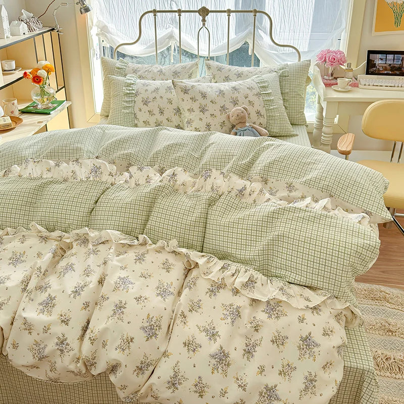 Korean Lace 100% Cotton Duvet Cover Set, 3pcs