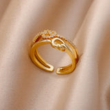 Fashion Gold Color Stainless Steel Ring with Crystal Zircon