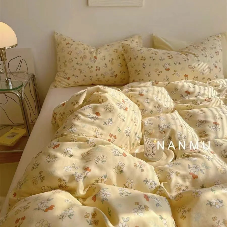 INS Gentle Pink Rose Bedding Set for Girls Women Kawaii 4 pcs