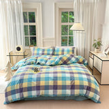 Colorful Cotton Plaid Duvet Cover Set, 3 Pcs