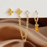 3PCS Stylish Stainless Steel Birthstone Earrings Set