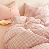 Simple Pink Stripe Bedding Set with Pillowcases 3pcs