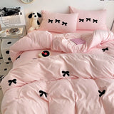 Cute Pink Bows Duvet Cover Set for Girls, 3pcs
