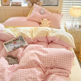 Pink Solid Bedding Set With Duvet Cover & Pillowcases 4 pcs