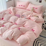 Cute Pink Bows Duvet Cover Set for Girls, 3pcs