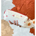 Quilted Cotton Retro Cherry Travel Cosmetic Bag  Clean Vanilla Store