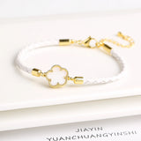 Classic Leather Five Leaf Flower Charm Bracelet