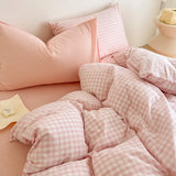 Simple Pink Stripe Bedding Set with Pillowcases 3pcs