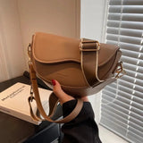 Women Vintage Solid Color Flap Saddle Bag Crossbody