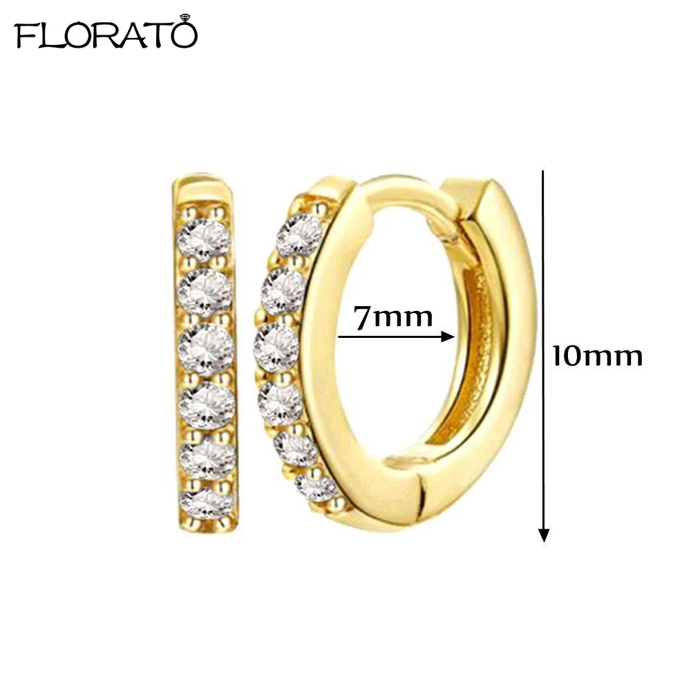 925 Silver Needle Crystal 9mm Small Hoop Earrings