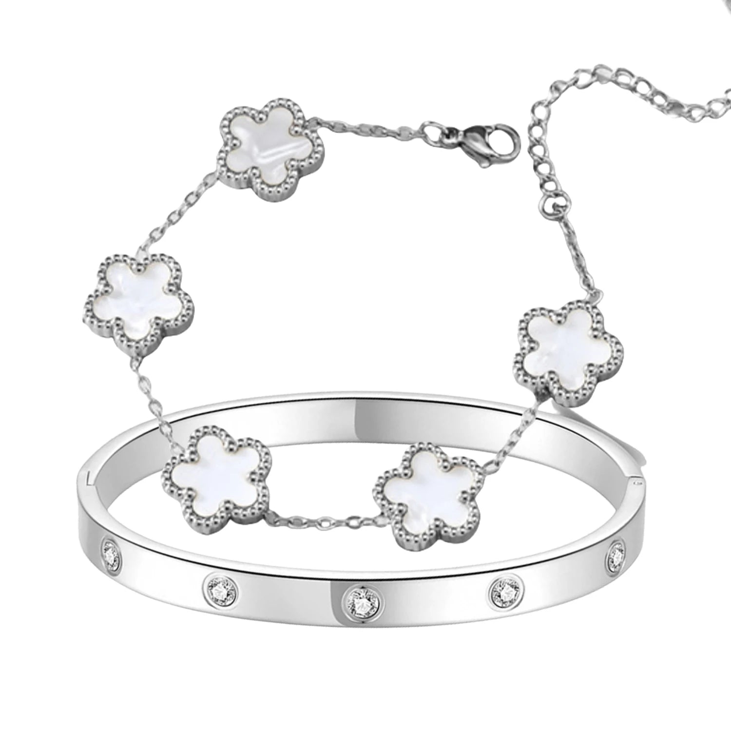 2pcs Sparkle Stainless Steel Bracelets for Women
