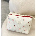 Quilted Cotton Retro Cherry Travel Cosmetic Bag  Clean Vanilla Store