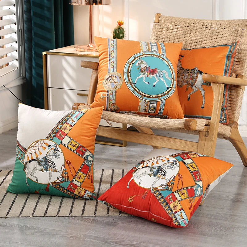 Luxury White Horse Velvet Pillow Case 45x45cm