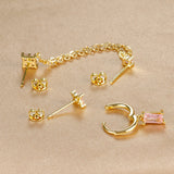 3PCS Stylish Stainless Steel Birthstone Earrings Set