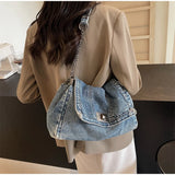 Denim Chain Crossbody Bag for Daily Work & Travel