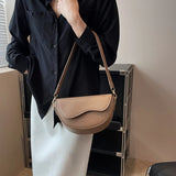 Women Vintage Solid Color Flap Saddle Bag Crossbody