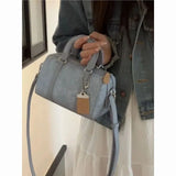 Retro Blue Denim Handbag With Pendant For Women