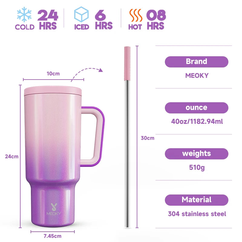Meoky 40oz Tumbler with Straw, Insulated Car Mug
