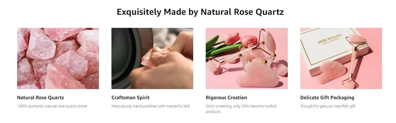 Natural Pink Rose Roller Gua Sha Set Facial Body Massager Roller Face Lifting Beauty Massage Tools Rose Quartz Jade Stone Massage Set - Clean Vanilla