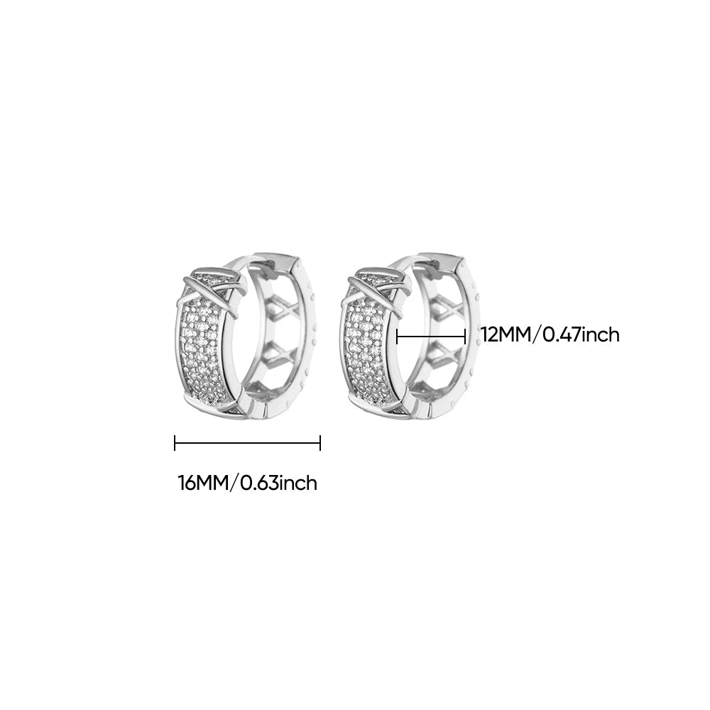 Gold Geometric Pave Zirconia Round Hoop Earrings