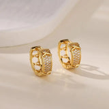 Gold Geometric Pave Zirconia Round Hoop Earrings