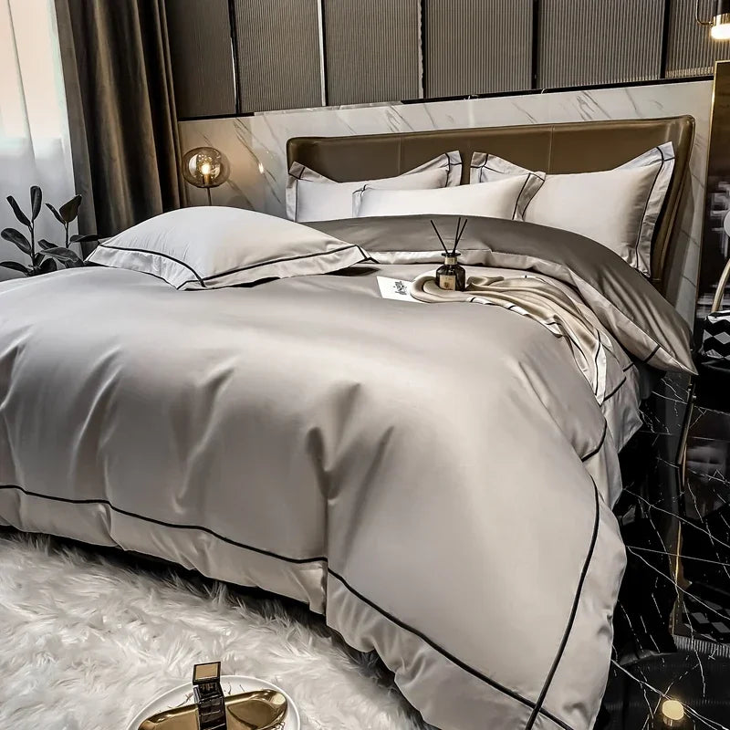 White Egyptian Cotton Bedding Set with Embroidery 4 pcs