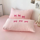 Cute Pink Bows Duvet Cover Set for Girls, 3pcs