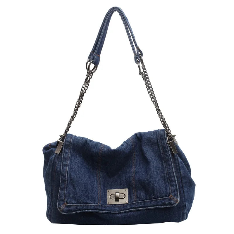 Denim Chain Crossbody Bag for Daily Work & Travel