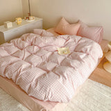 Simple Pink Stripe Bedding Set with Pillowcases 3pcs