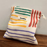Colorful Striped Small Corduroy Cosmetic Bag