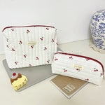 Quilted Cotton Retro Cherry Travel Cosmetic Bag  Clean Vanilla Store