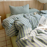 Pink Striped Plaid Duvet Cover Set with 2 Pillowcases