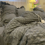 Kawaii INS Girl Blue Bedding Set with Ruffles 4 pcs