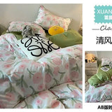 Korean Style Blue Letter Bedding Set for All Sizes 4 pcs