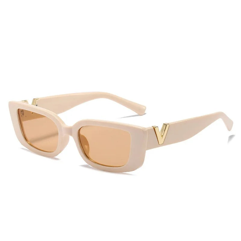 Retro Rectangle Sunglasses Unisex with V-Shaped Foots