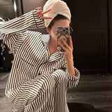 Luxury Striped Cotton Pajamas Women's Wide Leg Set  Clean Vanilla Store