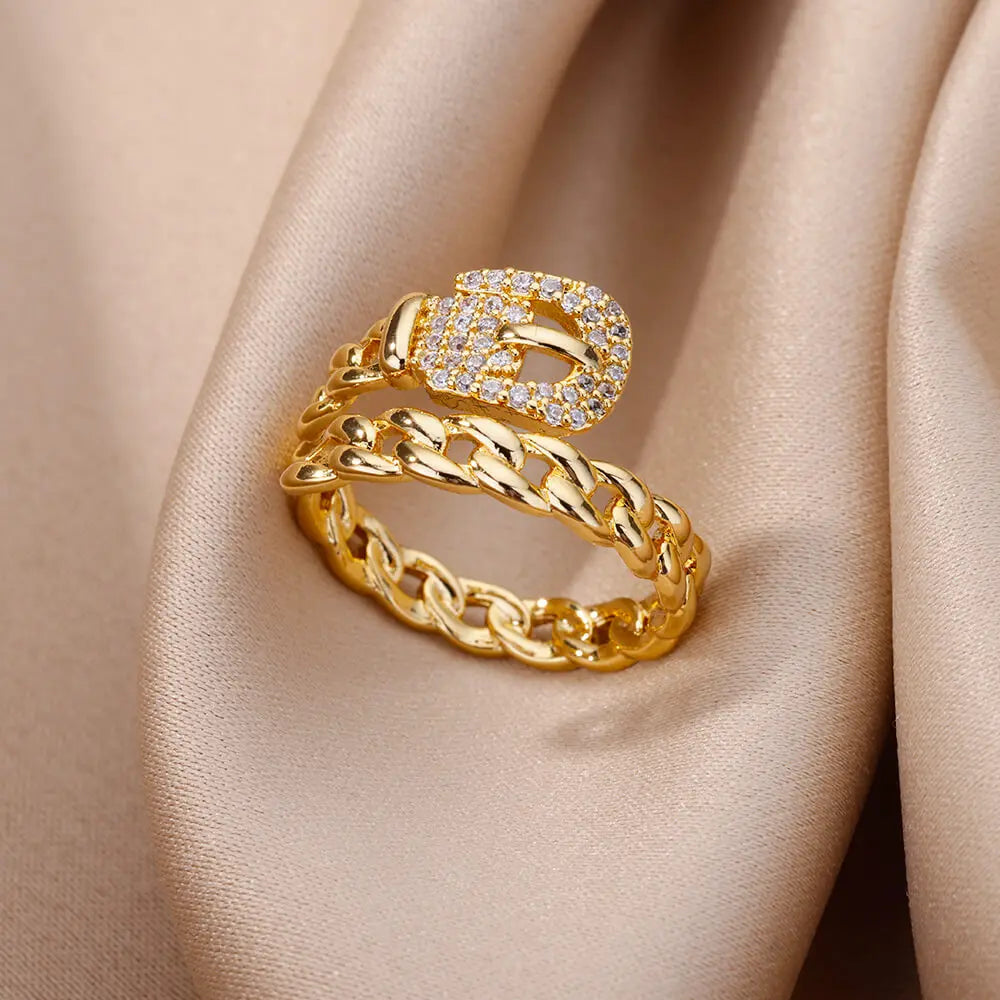 Luxury Zircon Geometric Ring for Women, Gold Color