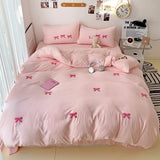 Cute Pink Bows Duvet Cover Set for Girls, 3pcs