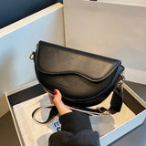 Women Vintage Solid Color Flap Saddle Bag Crossbody