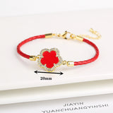 Classic Leather Five Leaf Flower Charm Bracelet