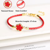 Classic Leather Five Leaf Flower Charm Bracelet