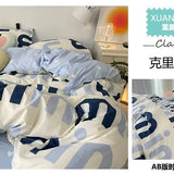 Korean Style Blue Letter Bedding Set for All Sizes 4 pcs