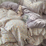 Korean Princess Floral Ruffles Bedding Set, 4 Pcs