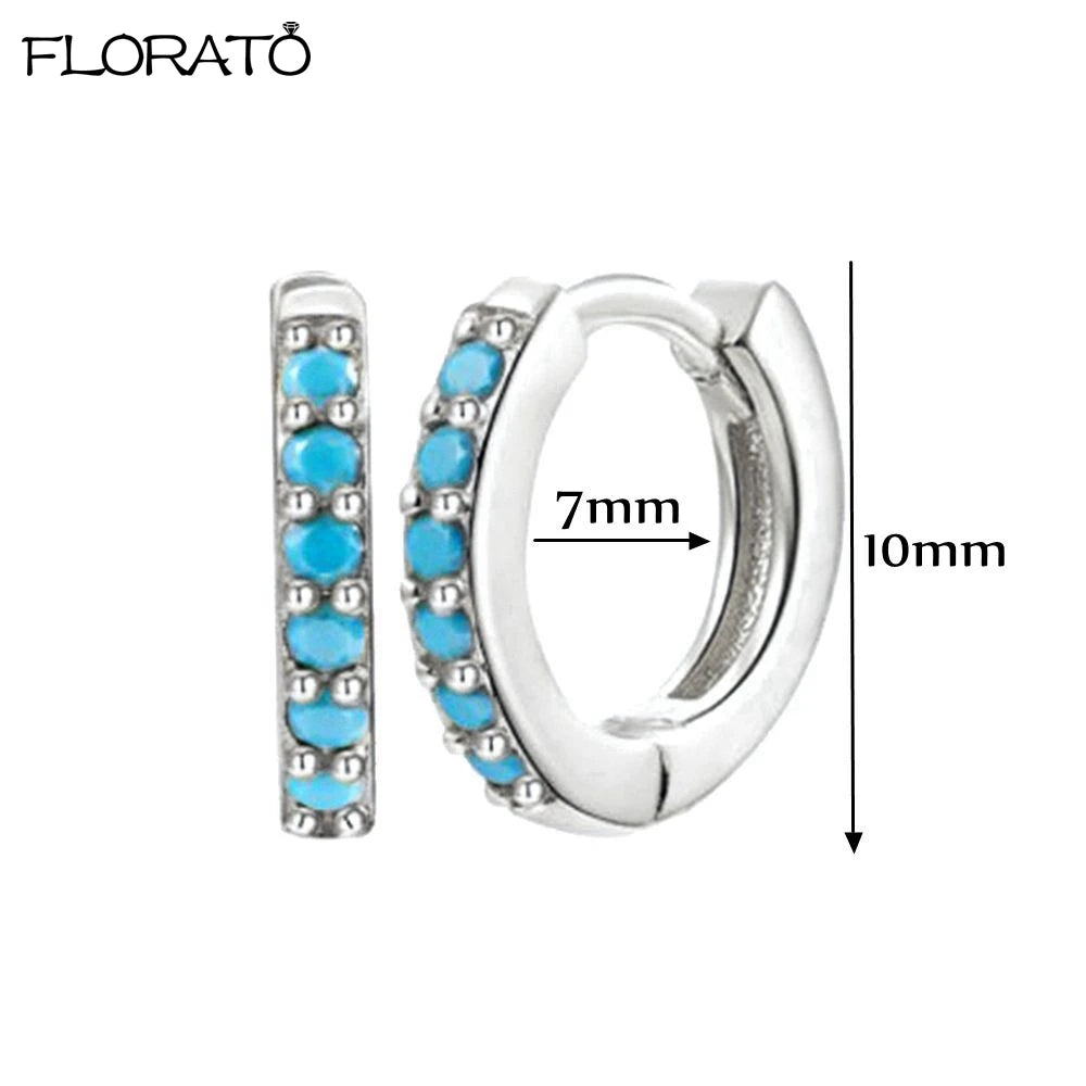 925 Silver Needle Crystal 9mm Small Hoop Earrings