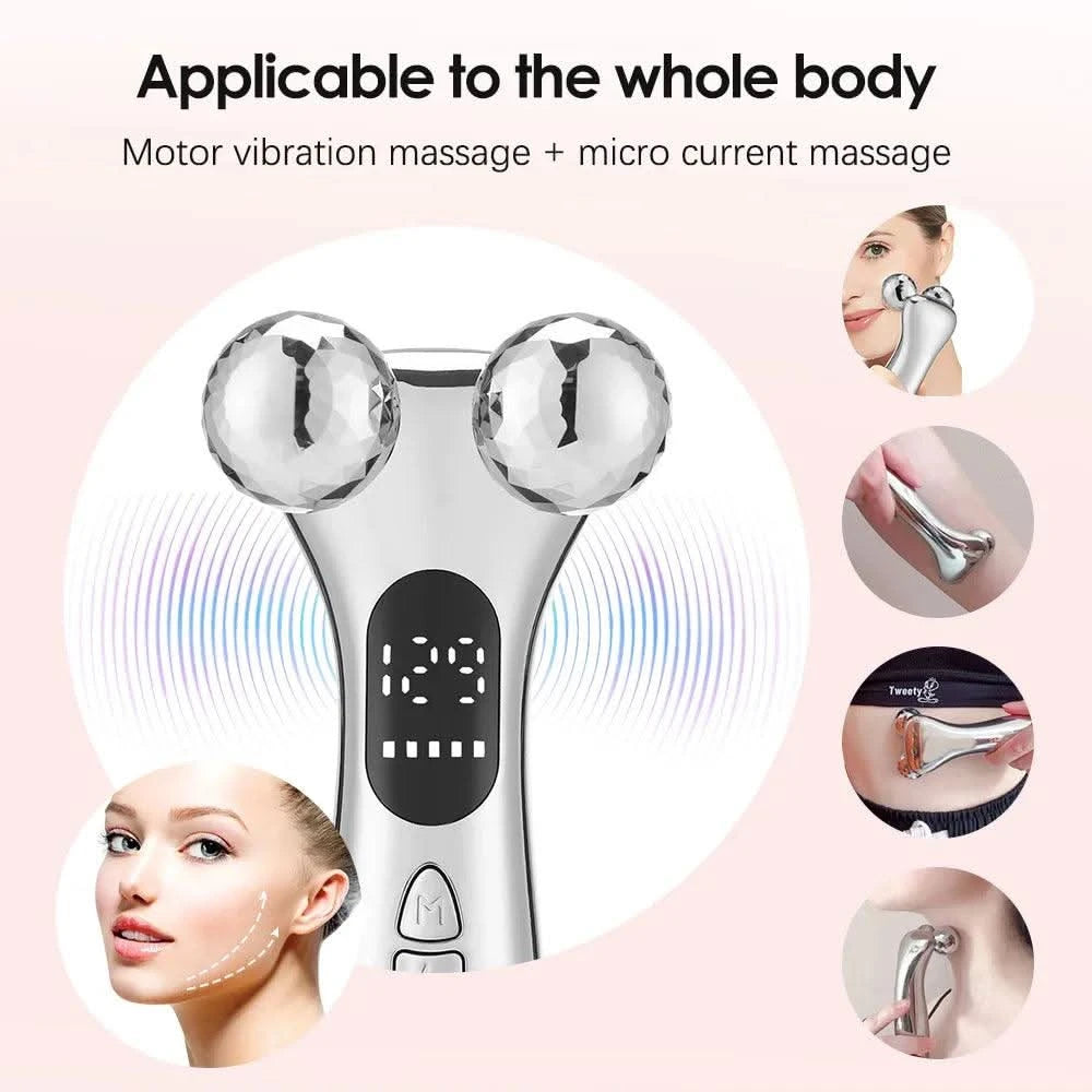 Electric Facial EMS Micro-current Beauty Instrument LED Display Face Lift 4D Roller Massager Skin Tighten Massage Beauty Device - Clean Vanilla