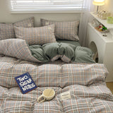 Nordic Plaid Wash Cotton Bedding Set, 4 Pcs
