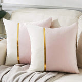 Blue Velvet Gold Bar Cushion Case Set of 2